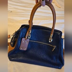 Valentina Handbag Purse Navy And Brown leather